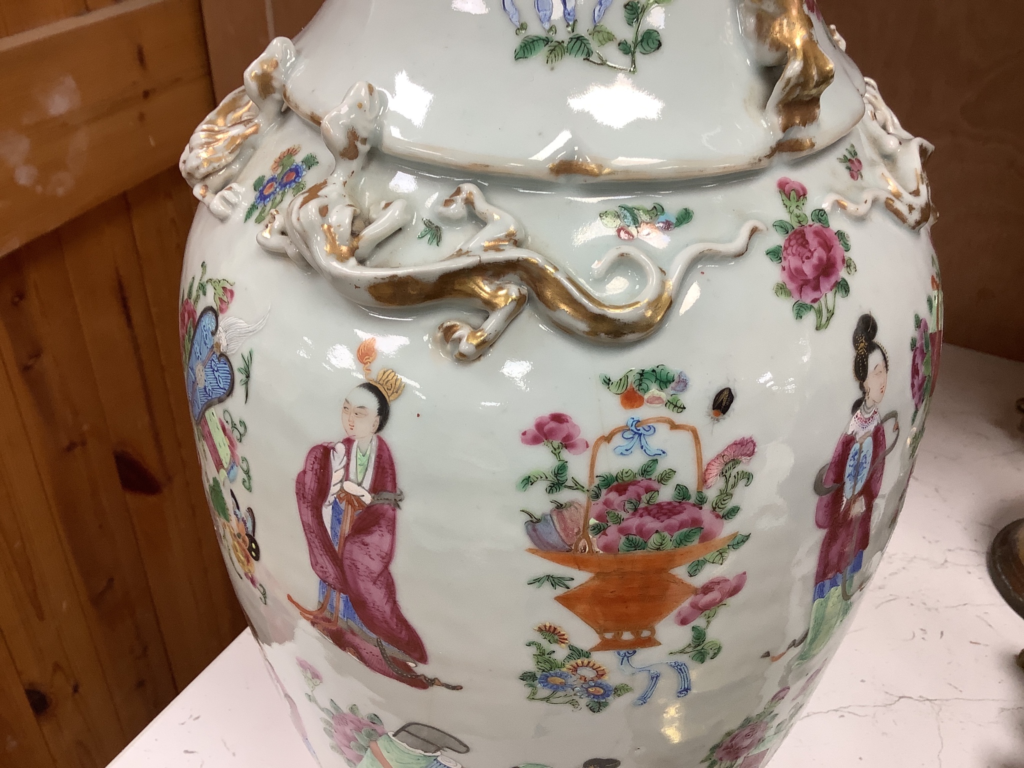 A Chinese famille rose vase, 19th century, neck a/f, 42.5cm